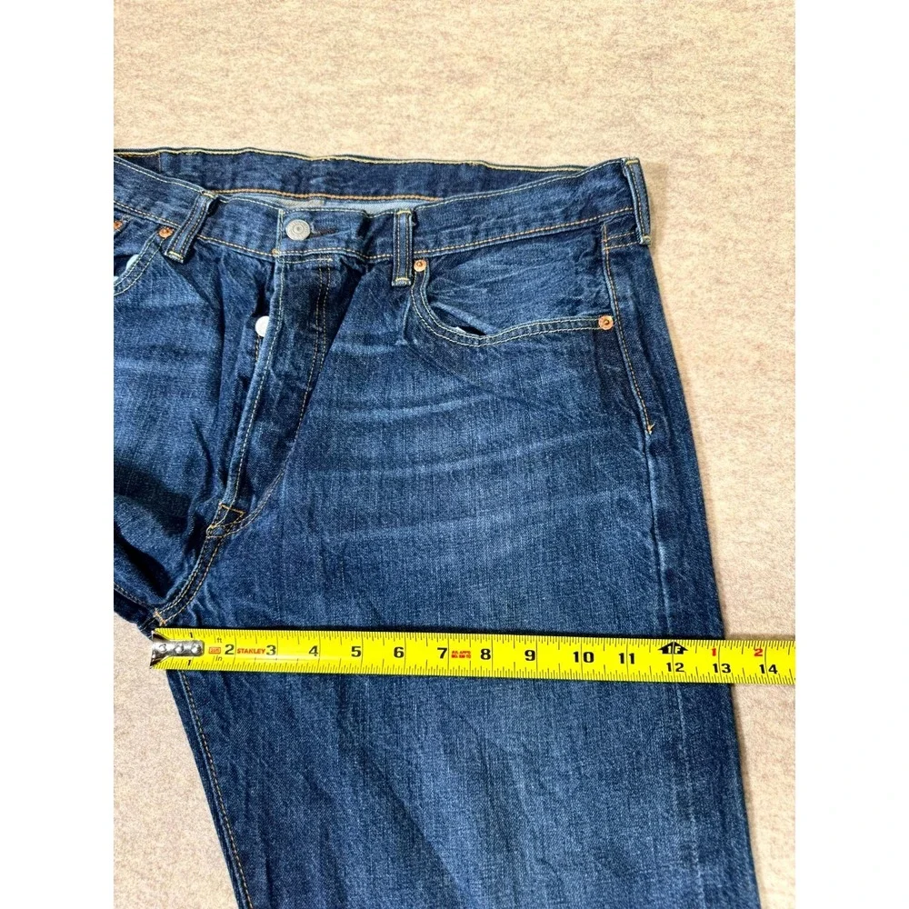 Levis 501 Authentic Jeans Mens 38x30 Blue Denim Mid Rise Straight Leg Button Fly